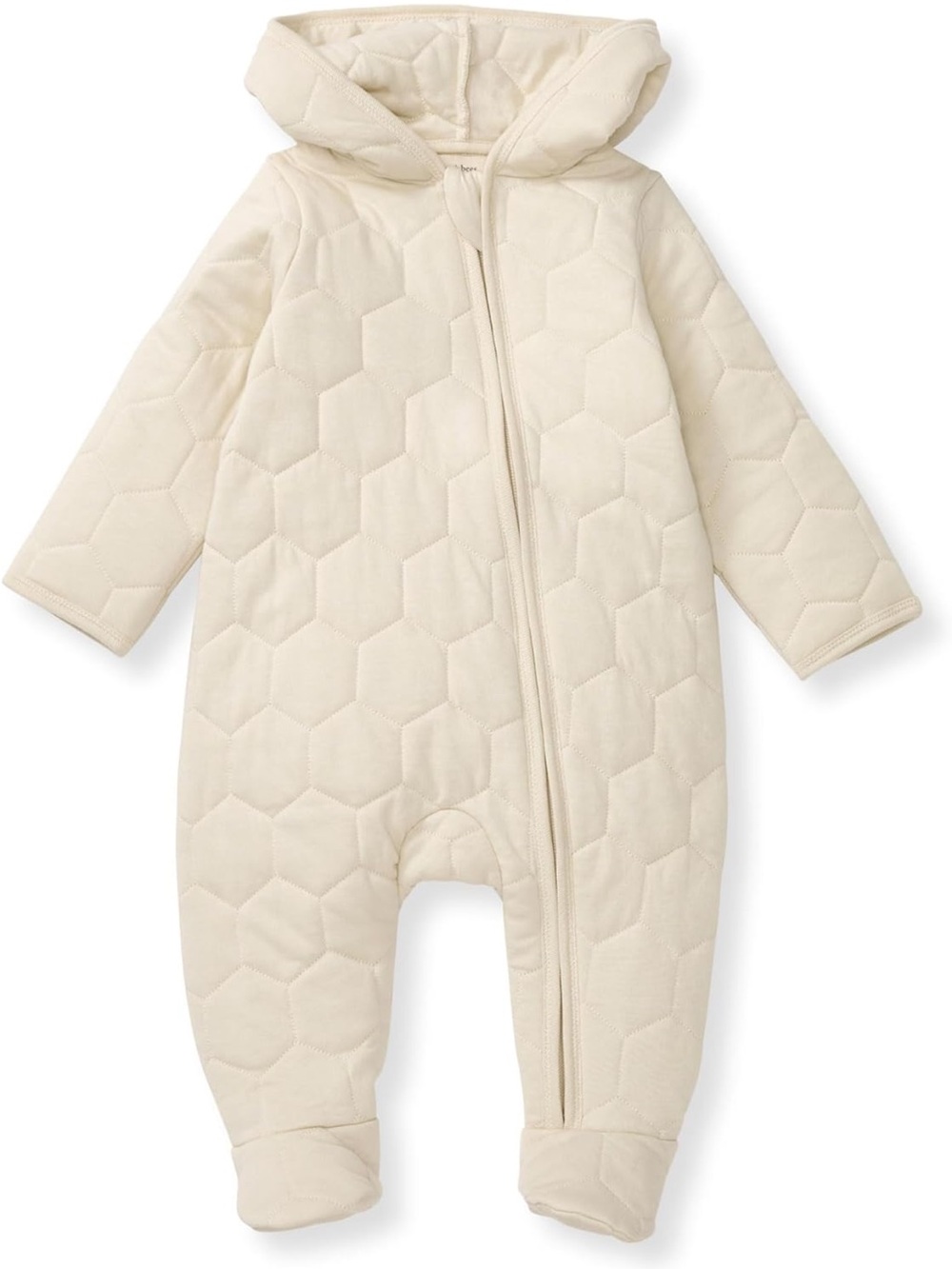 New Born Burt's Bees Baby Cream Quilted Hooded One-Piece